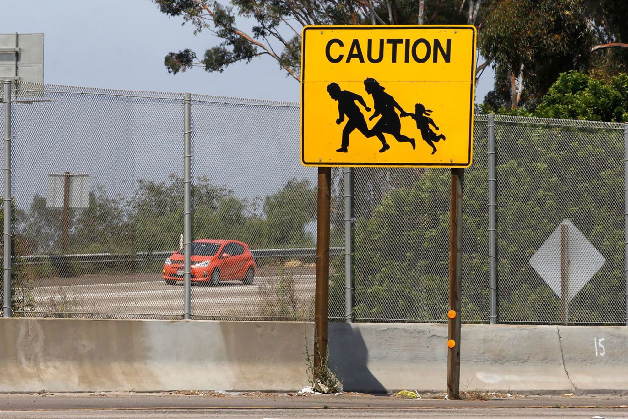 Sign on the 5 freeway between the San Ysidro port of entry at the Mexico-U.S. border and the San Clemente Border Patrol checkpoint, both in San Diego