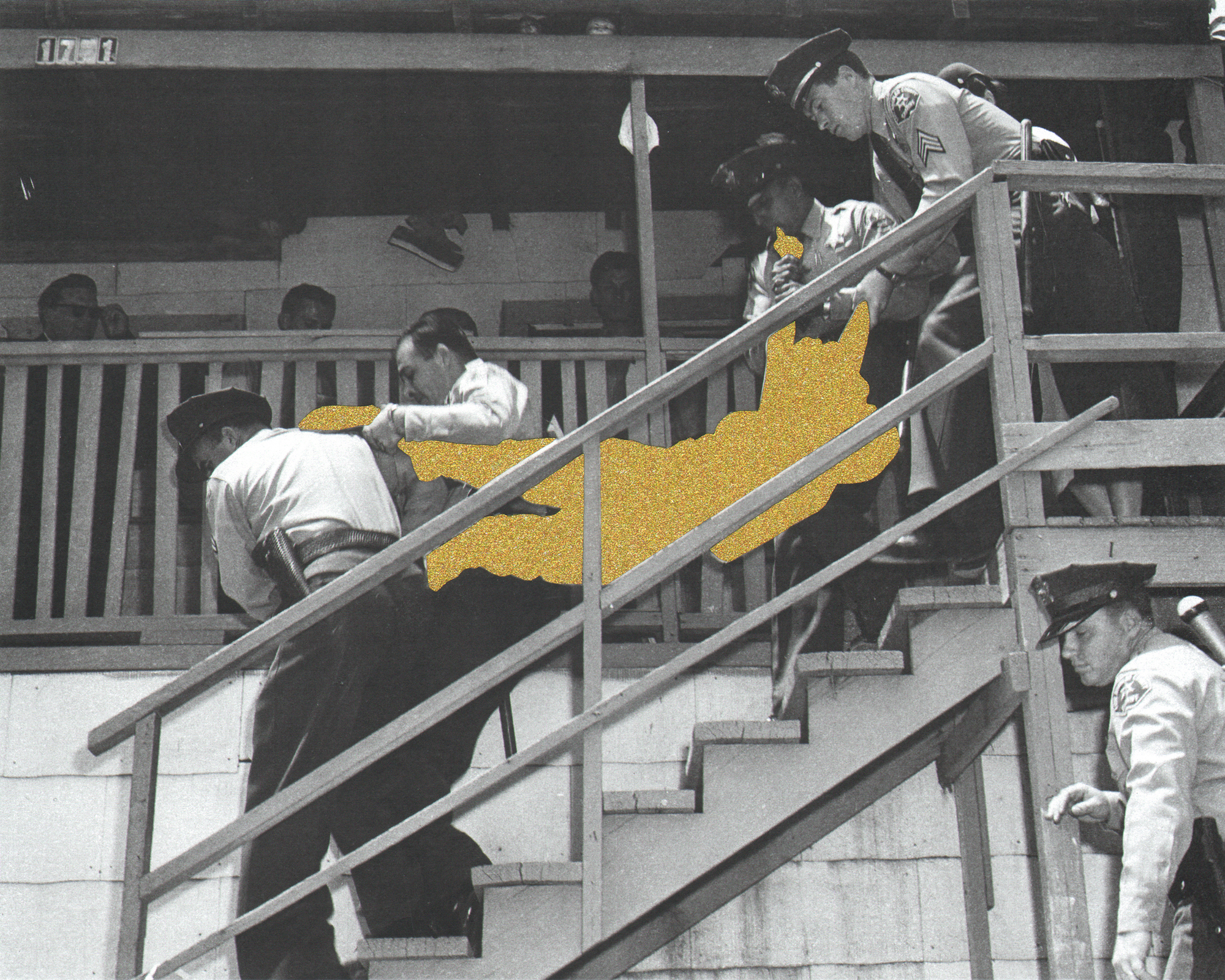 <em>Mrs. Aurora Vargas, struggling fiercely, is carried from house by deputies as hold-outs are cleared from Chavez Ravine. Fourteen deputies made eviction which turned into a melee. (Los Angeles Times / 1959)</em>